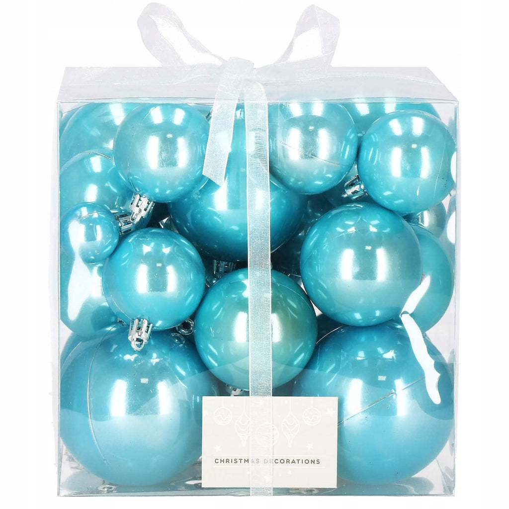 Set globuri de Craciun, 37 bucati, 3-8cm, albastru perla