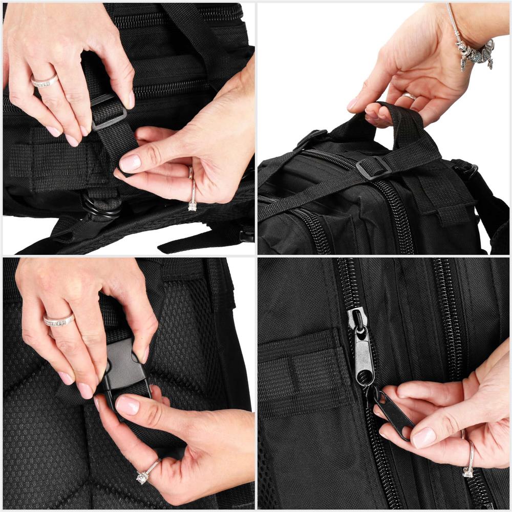 Rucsac militar pentru drumetie, impermeabil, ultra usor, 4 compartimente, culoare negru