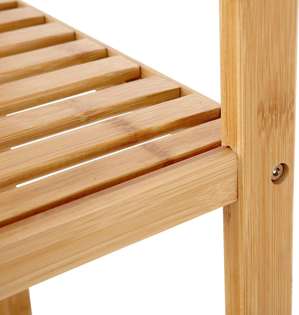 SONGMICS Raft de depozitare din bambus, 5 polite, pentru bucatarie sau baie, 146x33x33cm, maro natural