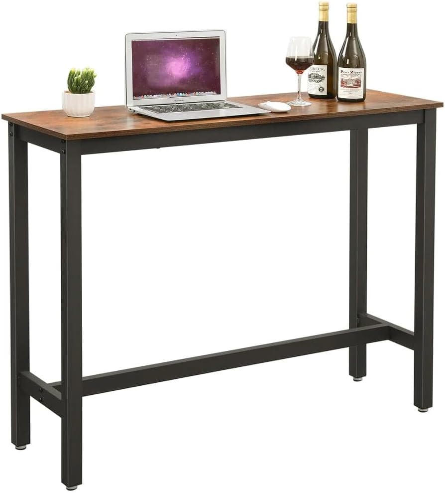 VASAGLE Masa de bar inalta, cadru metalic, design industrial, 120x40x100cm, maro rustic