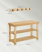 SONGMICS Set multifunctional pentru hol cu banca pentru pantofi si cuier, din bambus, 29x70x45 cm, maro natur