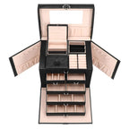 Cutie depozitare si organizare bijuterii, piele ecologica + velur, 26 x 21,5 x 19 cm, negru