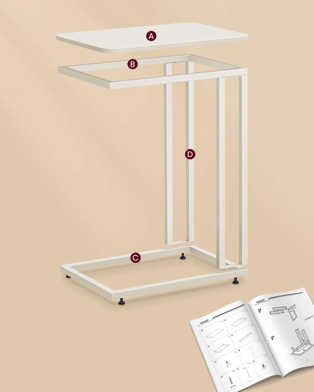 VASAGLE Masuta de cafea, cu cadru de otel si roti, stil industrial, 35x50x60 cm, crem