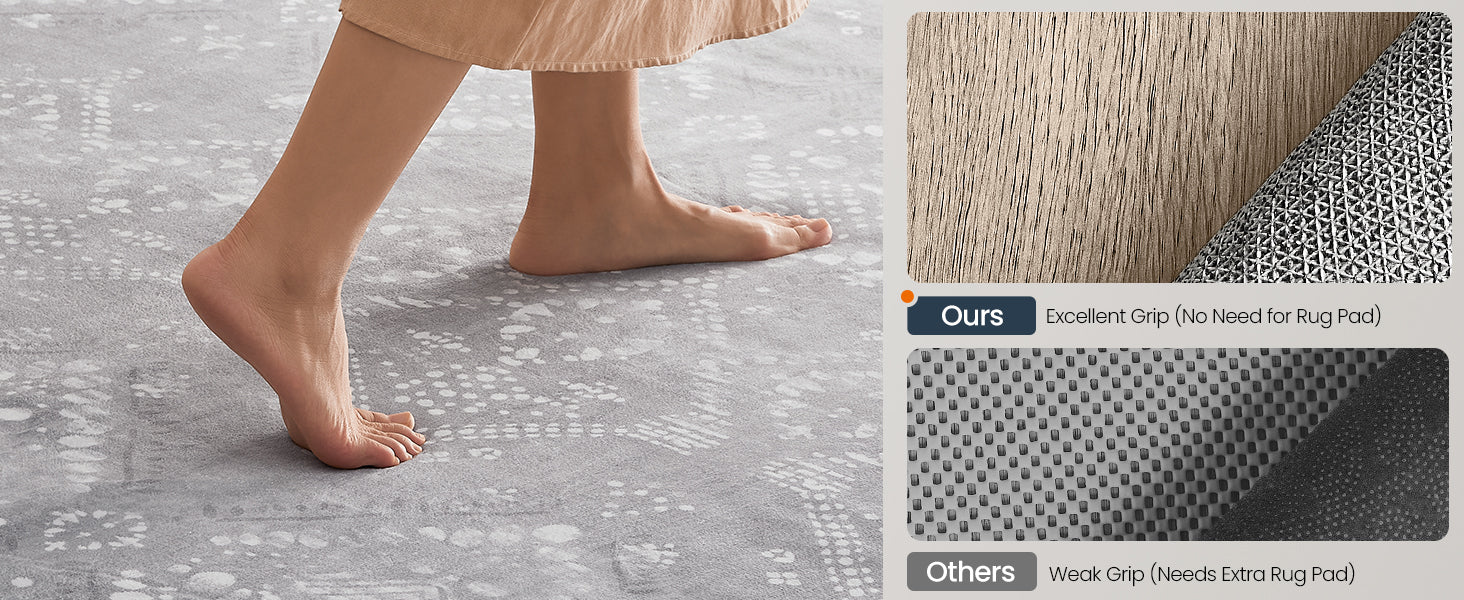 SONGMICS Covor decorativ antiderapant, stil boho, lavabil la masina, 120×170 cm, gri