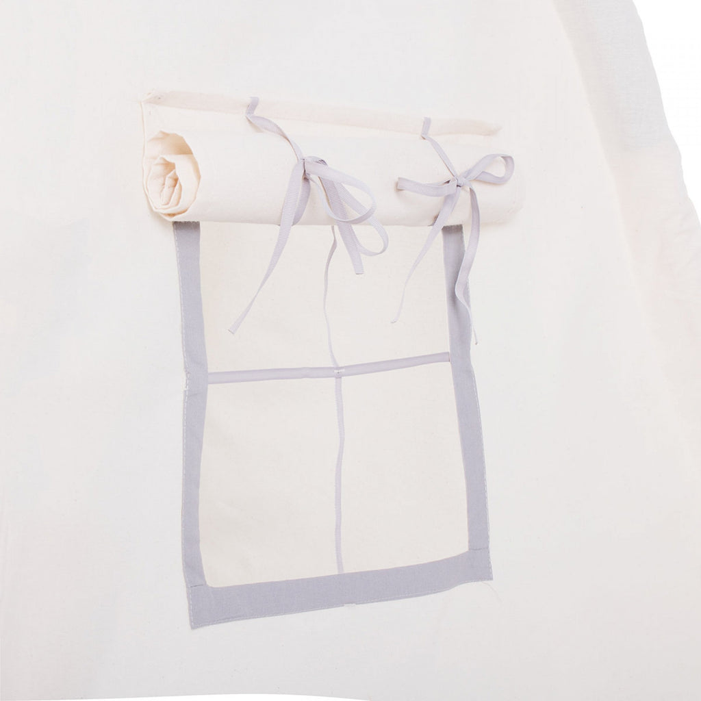 Cort copii  stil indian Teepee Tent cu fereastra, covoras gros si 2 perne, alb gri monocrom