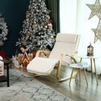 SONGMICS Scaun balansoar din lemn, suport picioare reglabil, maxim 150kg, 55x115x91cm, bej