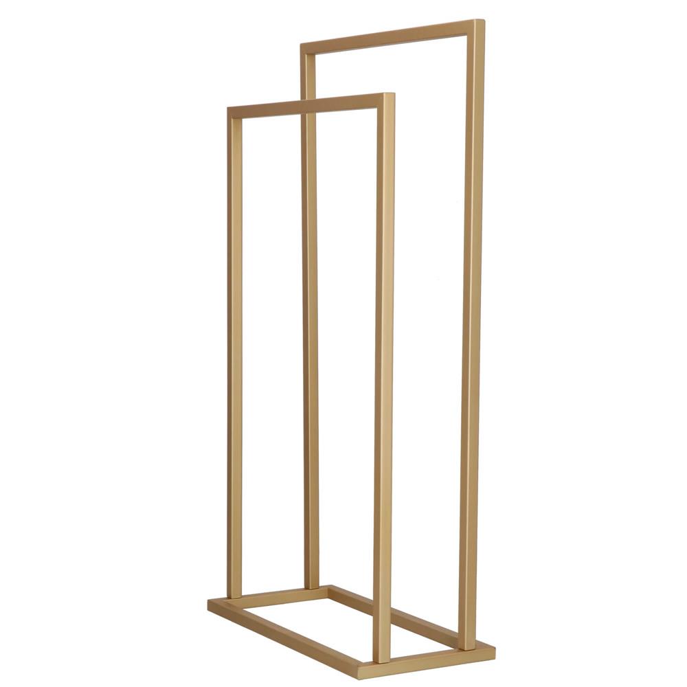 Suport metalic de baie pentru prosoape, cu 2 standuri, 86 cm, auriu mat