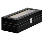 Cutie depozitare si organizare ceasuri, MDF, piele ecologica, 30x11x8cm, negru