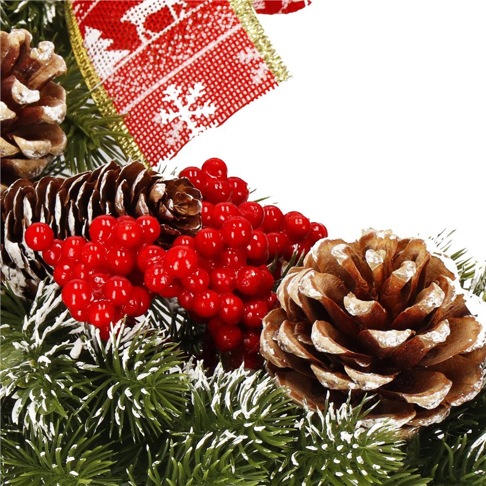 Coronita pentru Craciun, 40 cm, din brad artificial 3D, cu conuri si zapada, verde