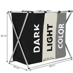 Cos de rufe cu 3 compartimente, cadru aluminiu, 60x40x68cm, 146 litri