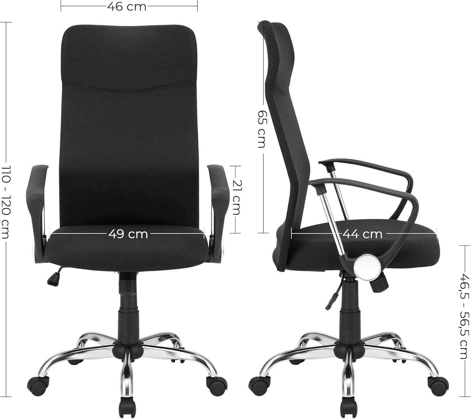 SONGMICS Scaun de birou ergonomic pentru sala de sedinte, pivotant, capitonat, inaltime reglabila si rabatabil, negru