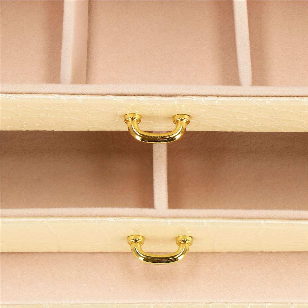 (DL) Cutie depozitare si organizare bijuterii, MDF, piele ecologica si velur, 17,5 x 14 x 12,5cm, crem