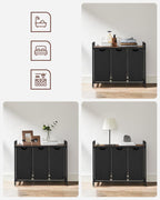 VASAGLE Cos de rufe, 3 compartimente, saci de rufe detasabili, raft, cadru metalic, 3x38L, 93x33x72 cm, maro rustic si negru