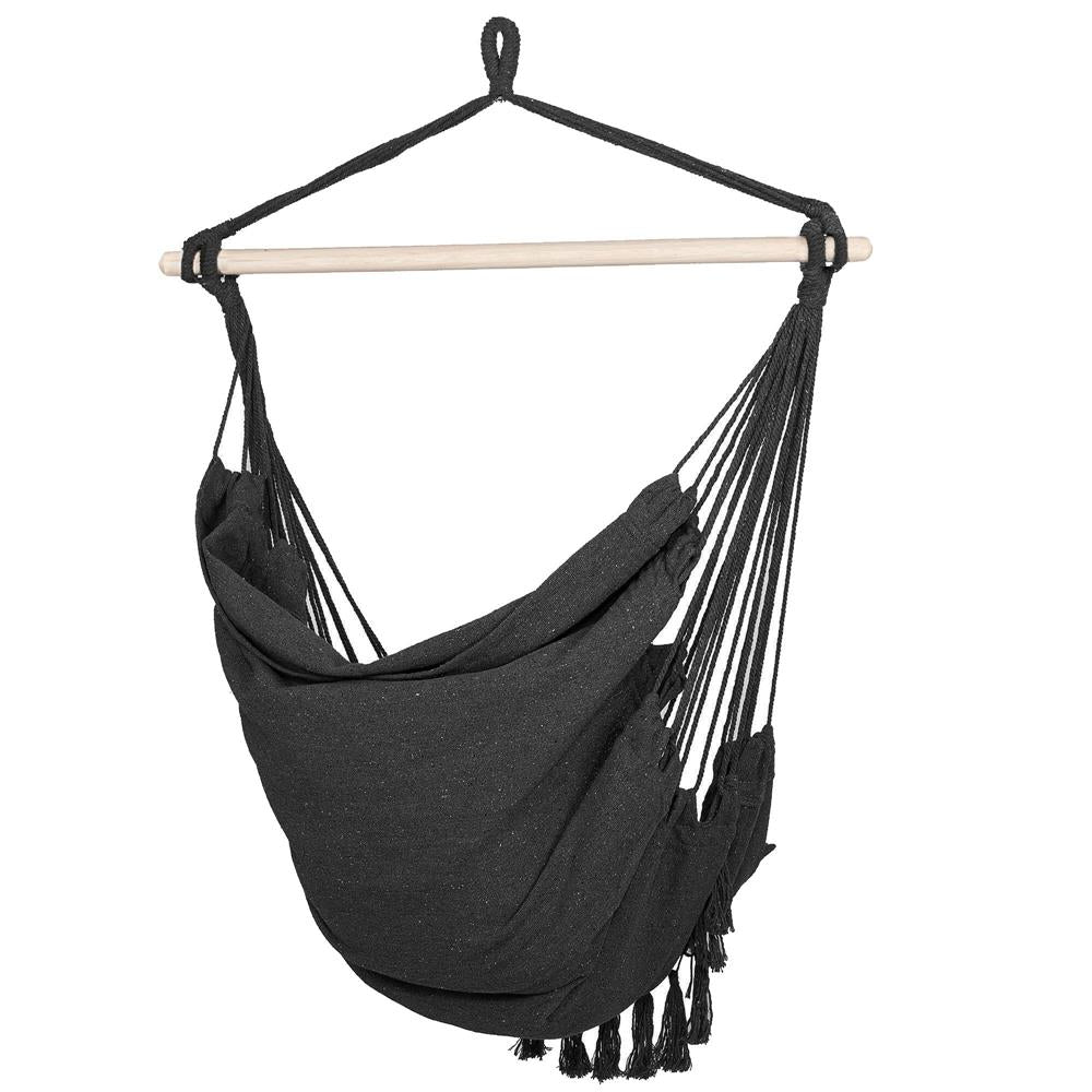 Hamac tip leagan suspendat pentru casa sau gradina, cu perne, 130x100cm, 150kg, gri inchis