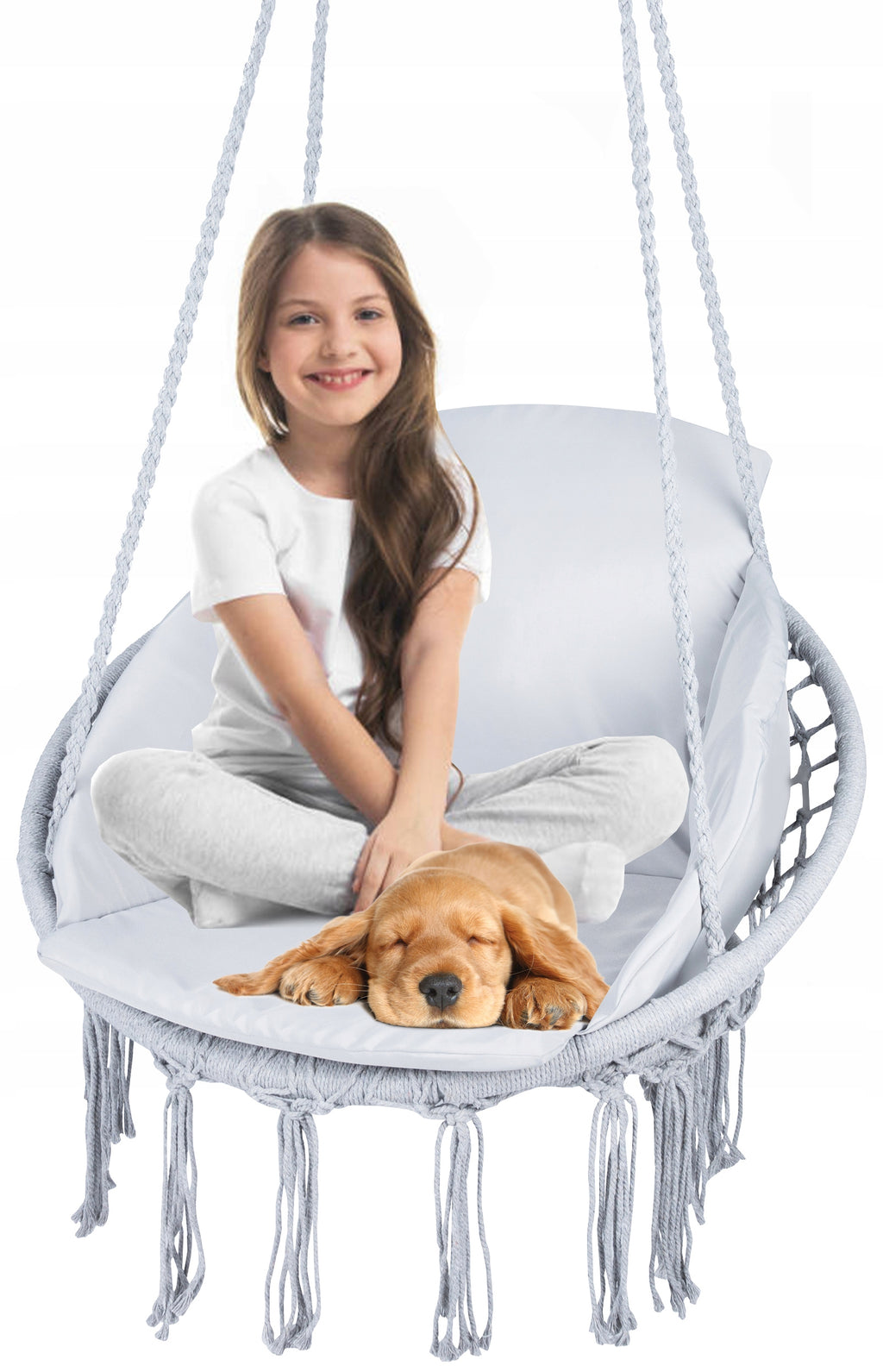 Scaun rotund  tip leagan suspendat cu perna Confort casa sau gradina, gri