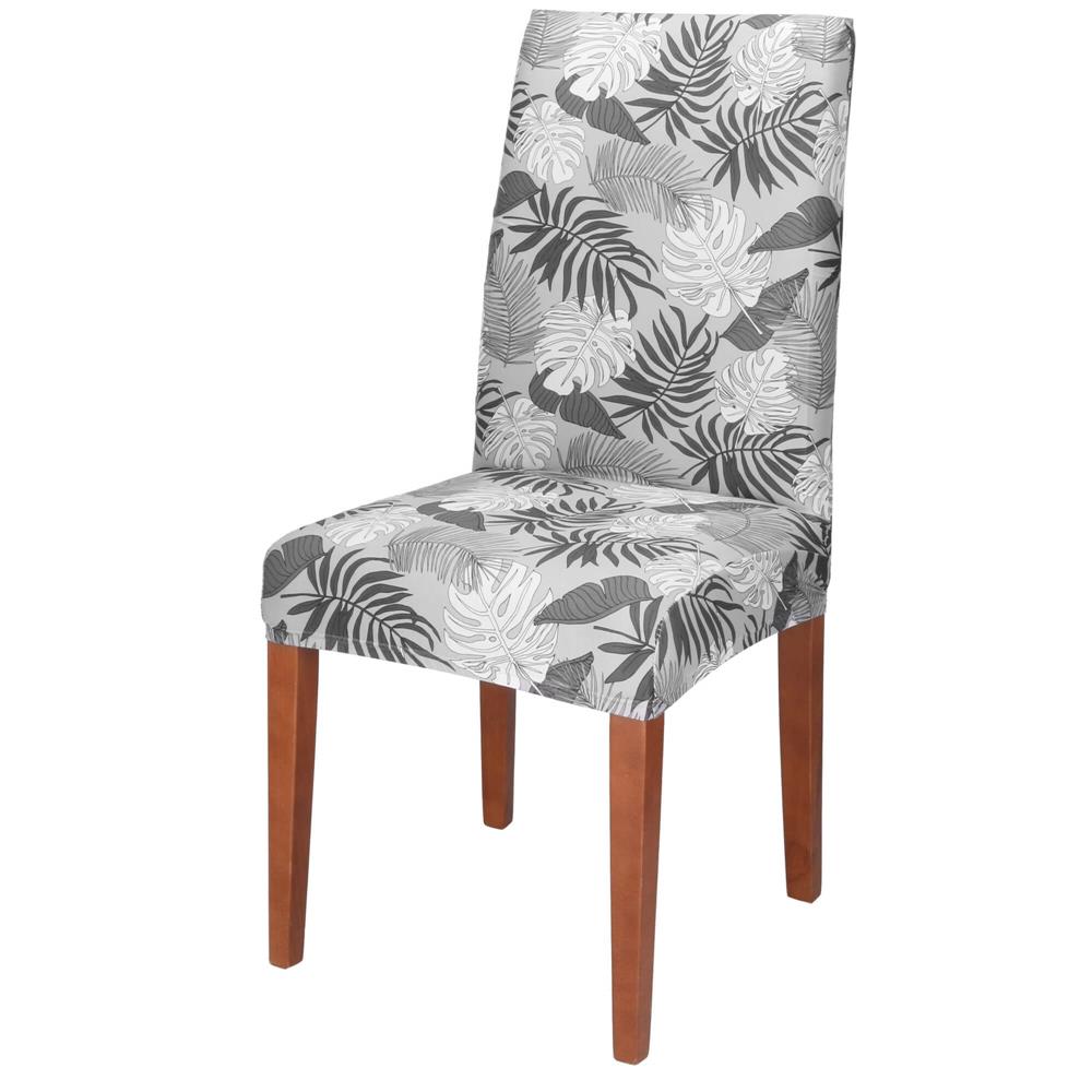 Husa universala pentru scaun, marime universala, poliester si spandex, 38x70cm, gri cu model floral