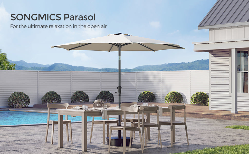 SONGMICS Umbrela de gradina, cu manivela pentru deschidere, sistem inclinare, 300cm, bej
