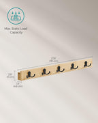 SONGMICS Cuier de perete pentru hol sau baie, 5 carlige duble, 5x70x7 cm, maro natural