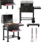 Gratar dreptunghiular pe carbuni, cu suport lateral si termometru capac, 115x60x108cm