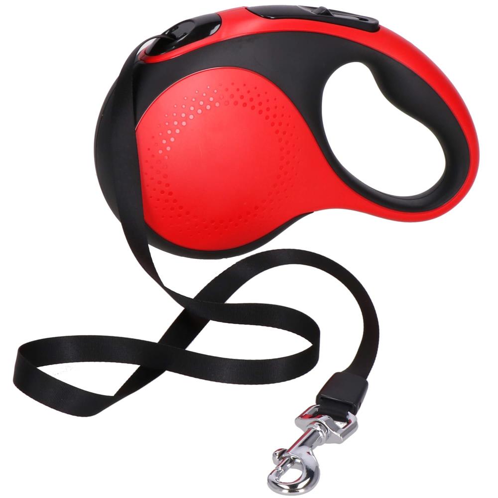 Lesa automata retractabila, pentru rase mari pana la 50kg, 500 cm, suport saci, negru rosu