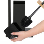 Stand cu perie WC si suport hartie igienica, metal si bambus, 79cm, negru