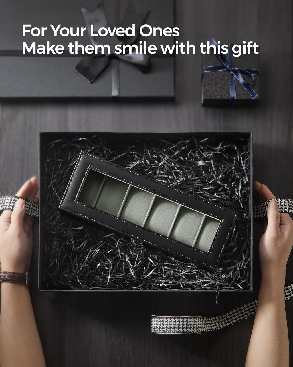 SONGMICS Cutie depozitare si organizare ceasuri, cu 6 locuri, MDF si PU, 11x30x8cm, negru