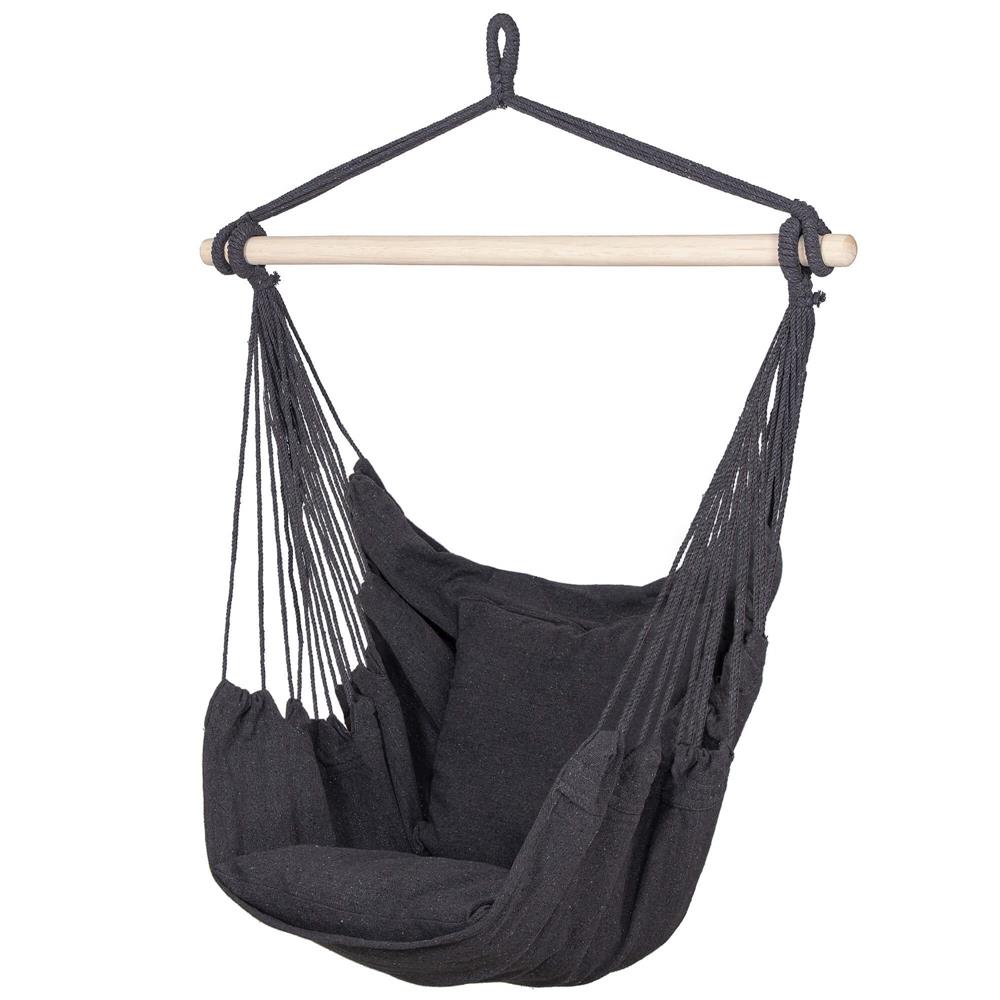 Hamac tip leagan suspendat pentru casa sau gradina, gri inchis cu perne, 130x100cm, 150kg