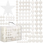 Set globuri si decoratiuni de Craciun, 100 piese, diverse dimensiuni cu stea, alb
