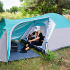 Cort plaja sau camping, impemeabil, cu terasa, 4 locuri, 175x310x130cm, gri albastru