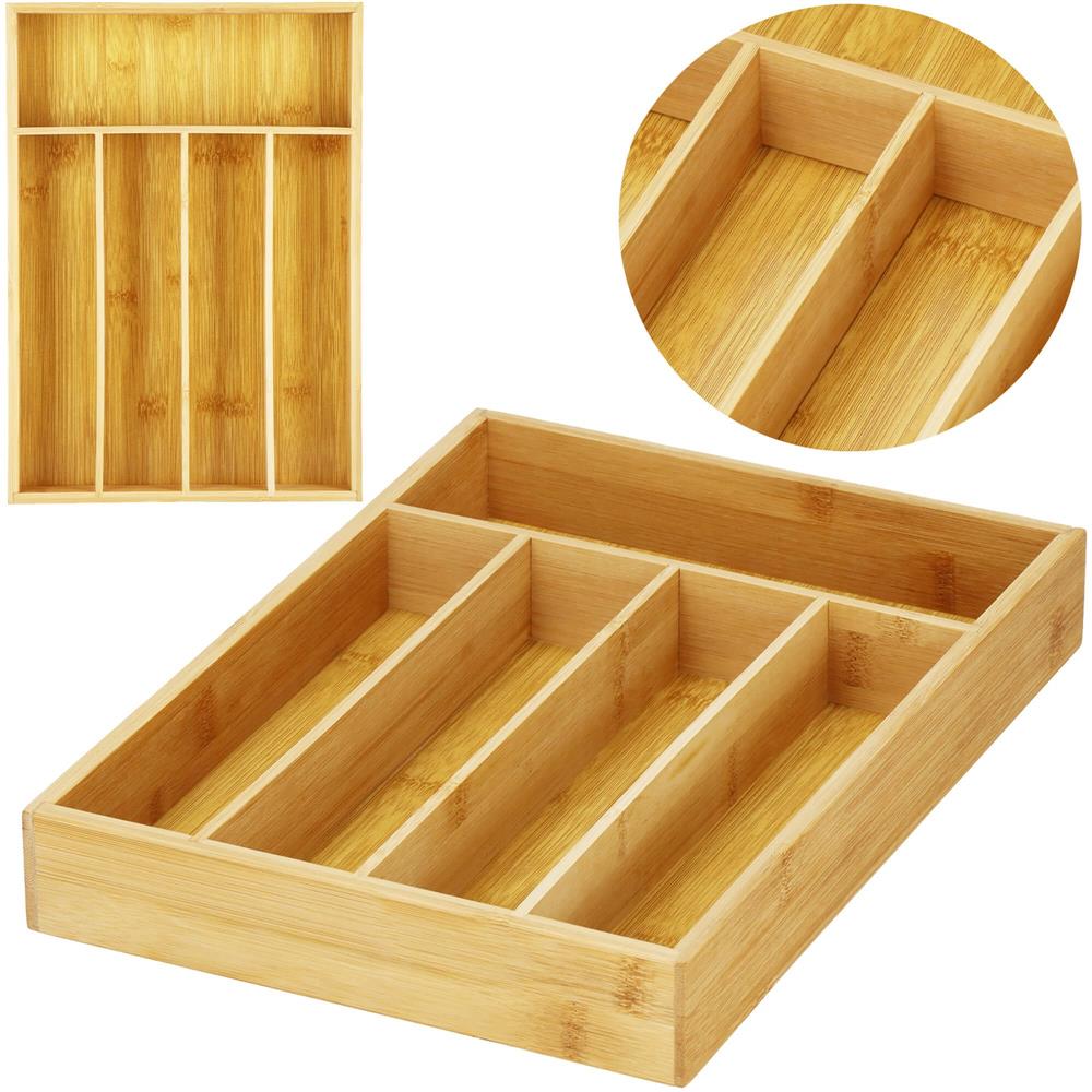 Organizator tacamuri si ustensile bucatarie, bambus, 25x35x5cm