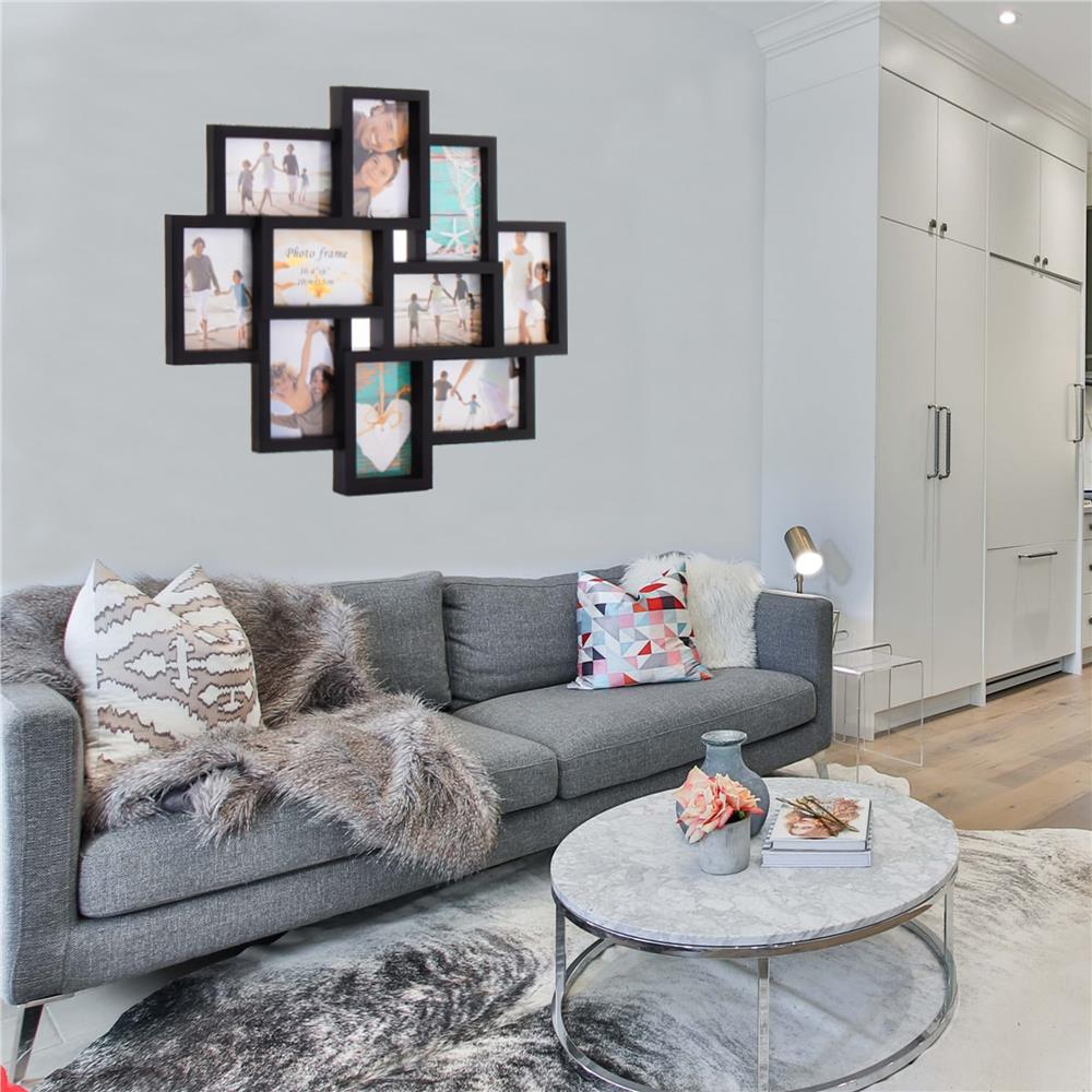 Rama foto de perete, colaj de 10 fotografii, 48x53cm, negru