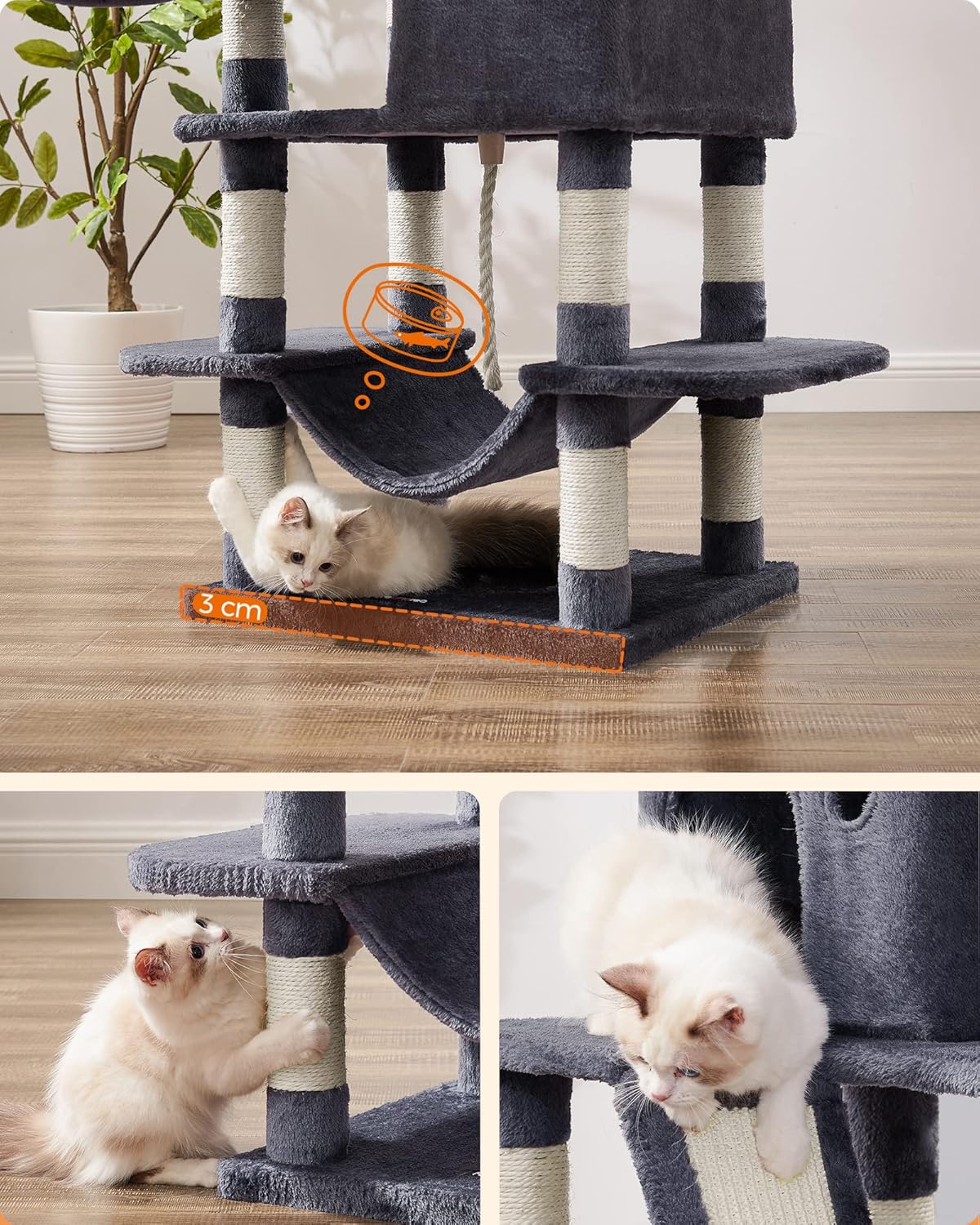 FEANDREA Ansamblu de joaca pisici, tip copac, XXL, loc pentru 6 pisici, 55x45x168 cm, gri inchis