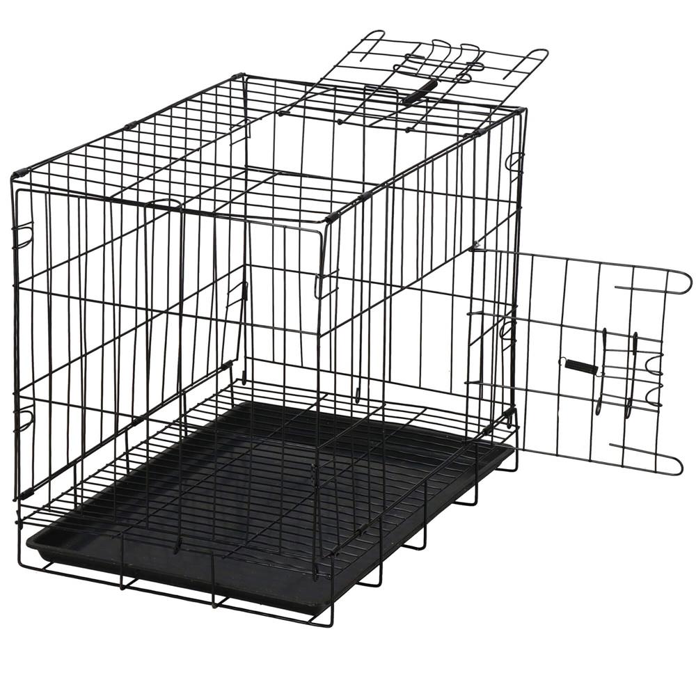 Cusca pentru animale, 2 usi, Pliabila din metal, M, Negru, 50x42x34 cm