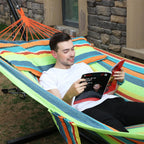 SONGMICS Hamac dublu cu bara lemn, perne incluse, maxim 300 kg, 210x150 cm, multicolor