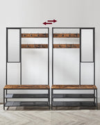 VASAGLE Cuier cu rafturi depozitare pantofi si oglinda, industrial, 35x98x180 cm, maro rustic si negru