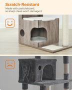 FEANDREA Ansamblu de joaca pisici, tip copac, din lemn, 66x40x86 cm, gri