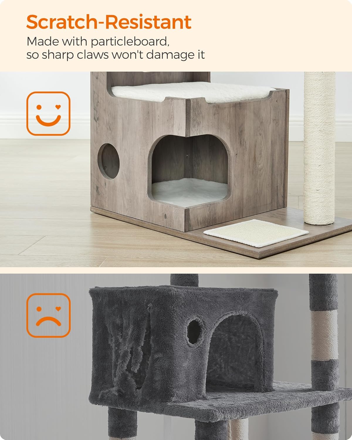 FEANDREA Ansamblu de joaca pisici, tip copac, din lemn, 66x40x86 cm, gri