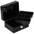 Caseta pentru bani tip cutie de valori, compartimentanta, cu cheie, metal, 15x12x8cm, negru