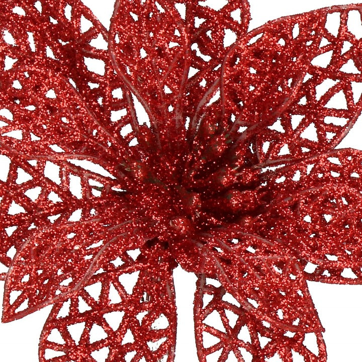 Set 10 ornamente pentru bradul de Craciun, stea Poinsettia, 10cm, rosu