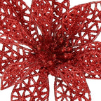 Set 10 ornamente pentru bradul de Craciun, stea Poinsettia, 10cm, rosu