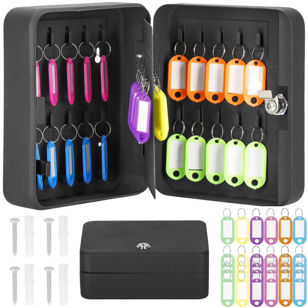 Cutie metalica din otel pentru 20 chei, echipata, 20x16x7.5cm, neagra