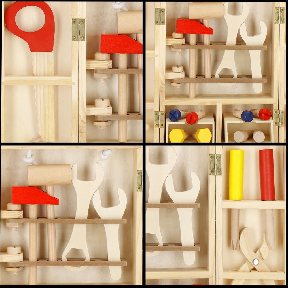 Trusa de unelte pliabila pentru copii din lemn natural , 26 unelte si accesorii