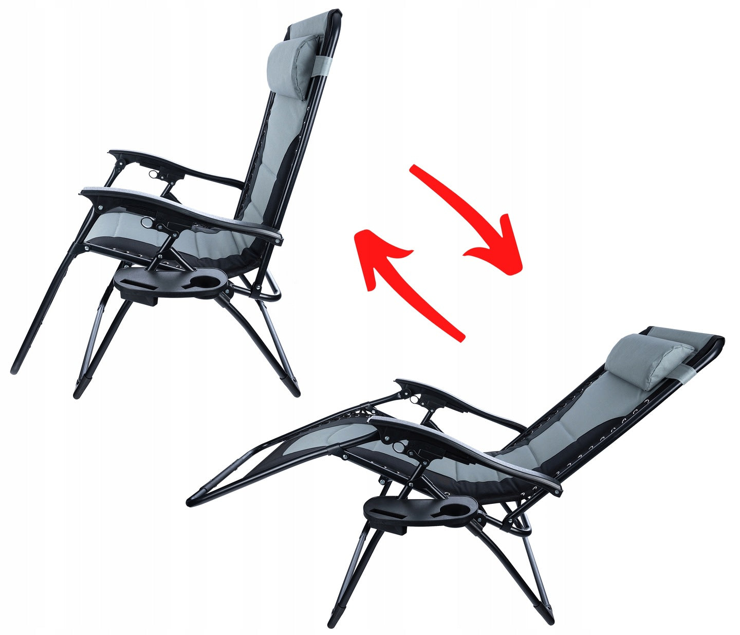 Sezlong scaun pliant plaja sau gradina, Siesta, gravitatie zero, cu tetiera, 175x75x110 cm, negri gri