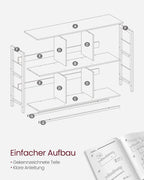 VASAGLE Biblioteca, raft cu 6 unitati de depozitare, din lemn, 33x120x80 cm, gri stejar