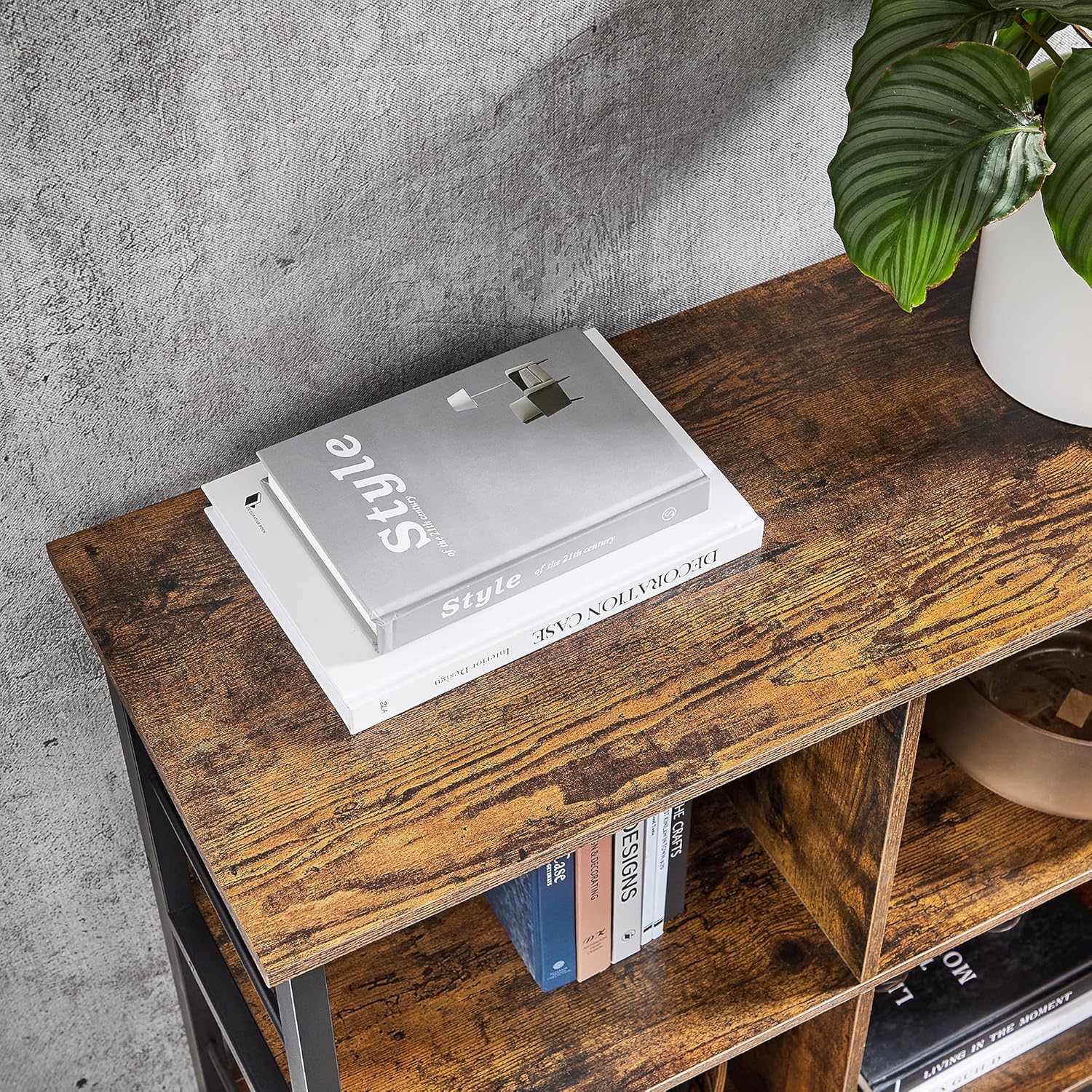 VASAGLE Biblioteca, raft cu 6 unitati de depozitare, din lemn, 33x120x80 cm, maro rustic