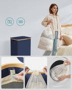 SONGMICS Cos de rufe textil, pliabil, compartiment detasabil, 90L, 42x32x71 cm, albastru