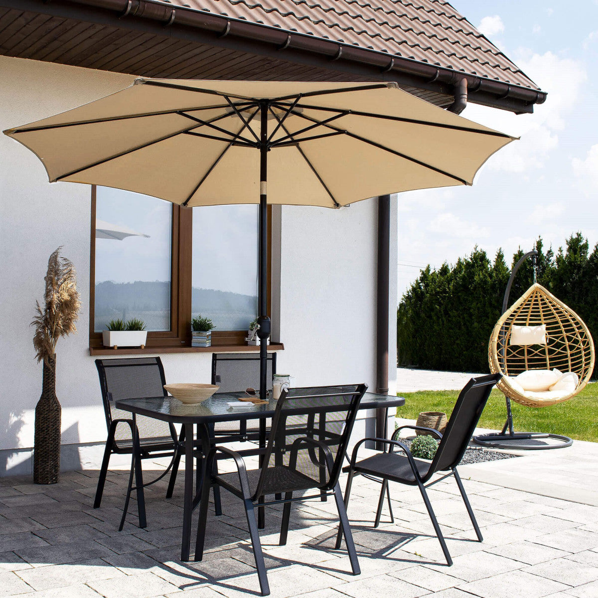 Umbrela terasa gradina, cu manivela si inclinare, diametru 300cm, Taupe