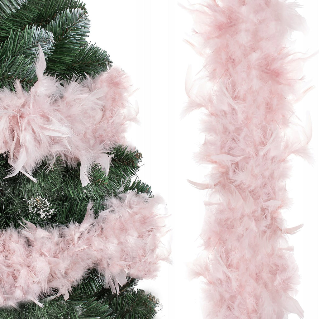 Ghirlanda pentru decor sau bradul de Craciun, model puf si pene, roz, 300cm