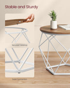 VASAGLE Set de 2 mese de cafea rotunde, cadru otel si blat detasabil, 40cm si 50cm, alb si maro