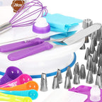 Set patiserie cu platou rotativ, 137 piese cu sabloane pentru ornarea prajiturilor